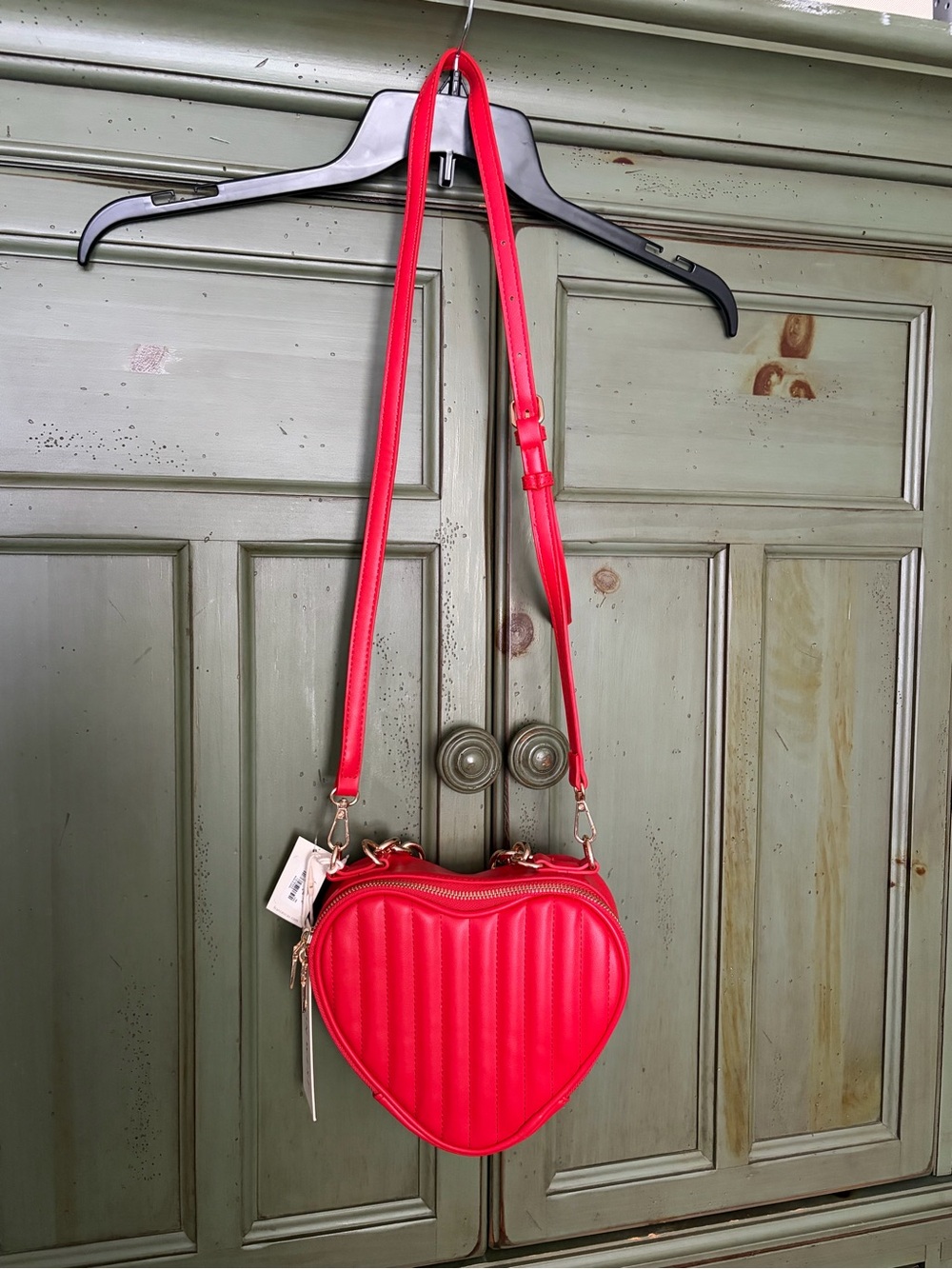 NWT Madison West Red Quilted Heart Crossbody Bag